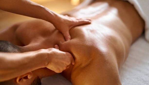 Close-up of a man getting  massage